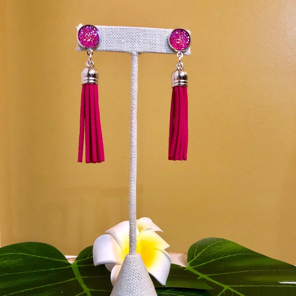 My handmade faux leather tassel earrings